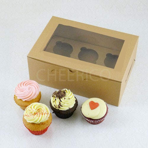 6 Cupcake Window Kraft Brown Box($2.50/pc x 25 units)